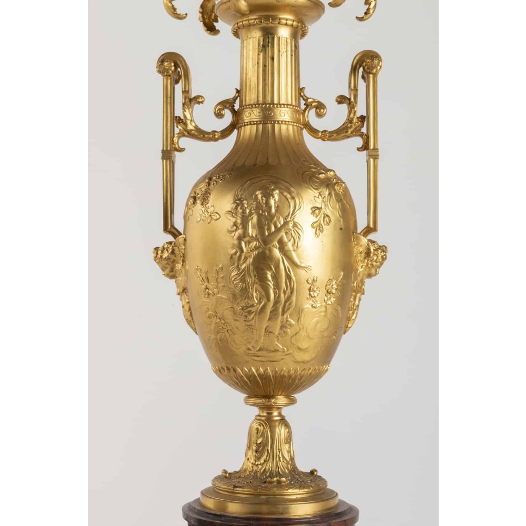 A Pair of 19th Century Louis XVI St. Ormulu and Marble Candelabras. | Biron A Pair of 19th Century Louis XVI St. Ormulu and Marble Candelabras.