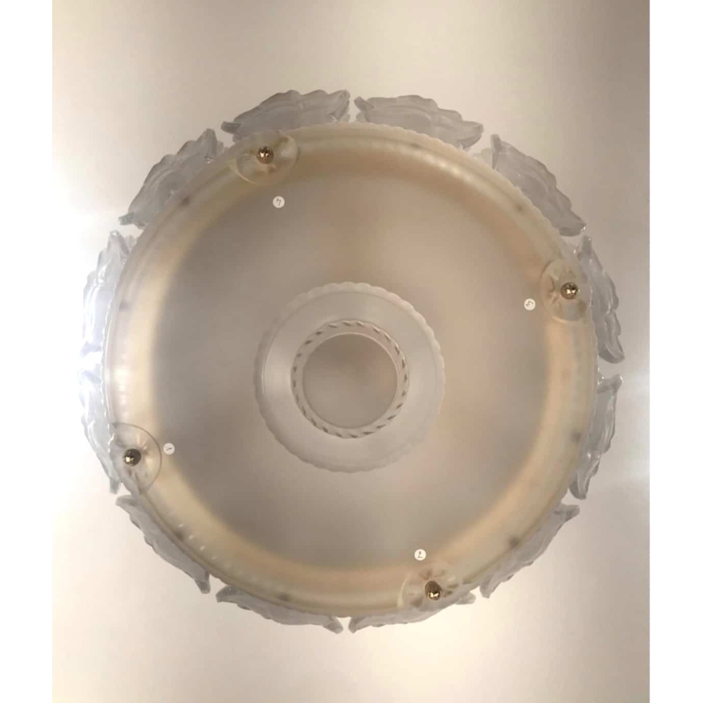 Lustre Plafonnier "Chêne" cristal incolore monture doré de LALIQUE FRANCE d'après un modèle de Marc LALIQUE