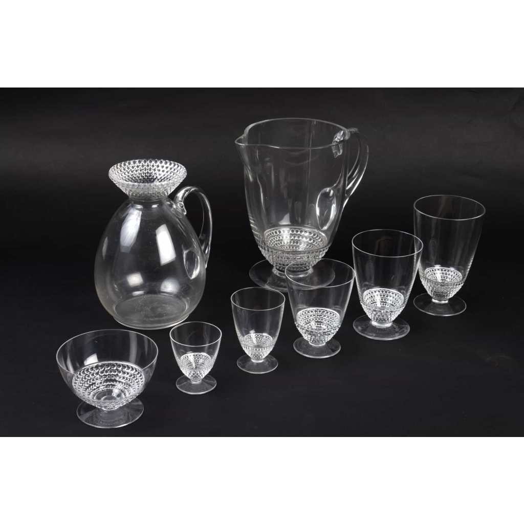 Service « Nippon » verre blanc de René LALIQUE – 60 verres – 1 carafe – 1 broc 2