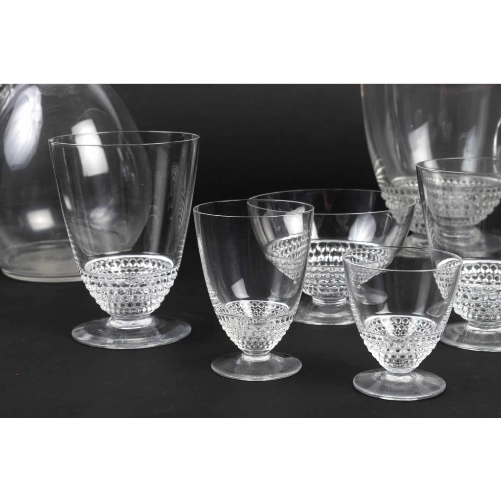 Service « Nippon » verre blanc de René LALIQUE – 60 verres – 1 carafe – 1 broc 6