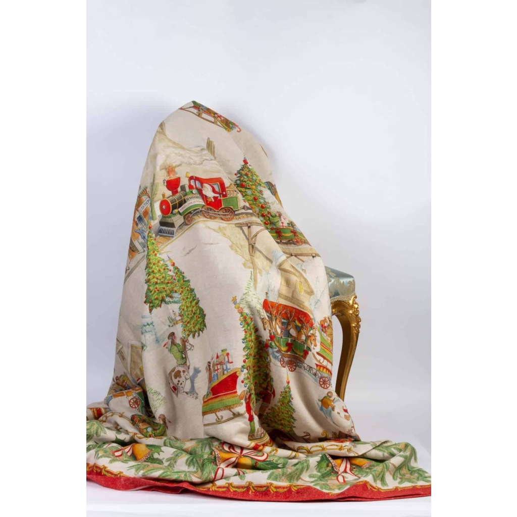 Tissu en lin « Train de Noël » | Biron ||||||||||