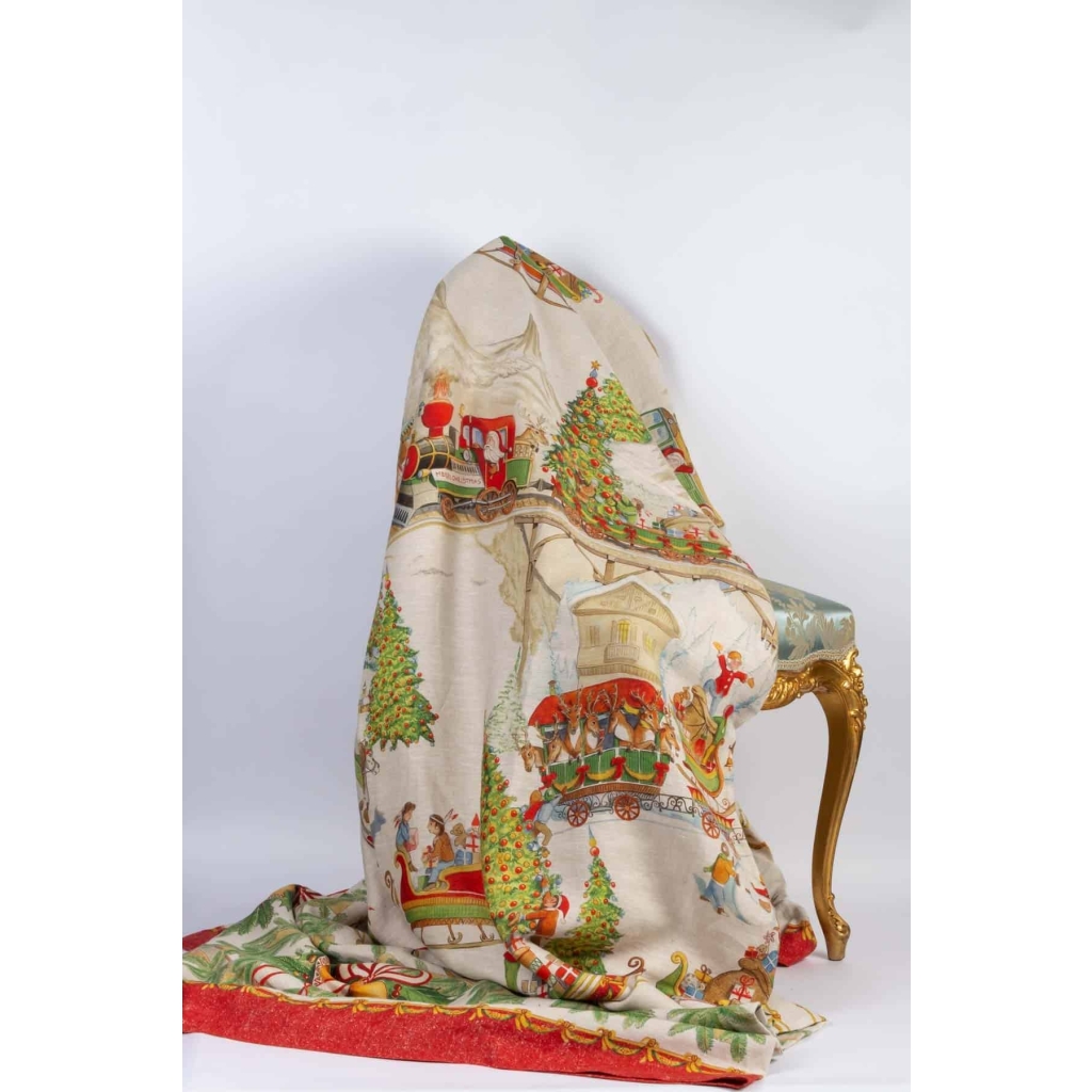 Tissu en lin « Train de Noël » | Biron Tissu en lin "Train de Noël"