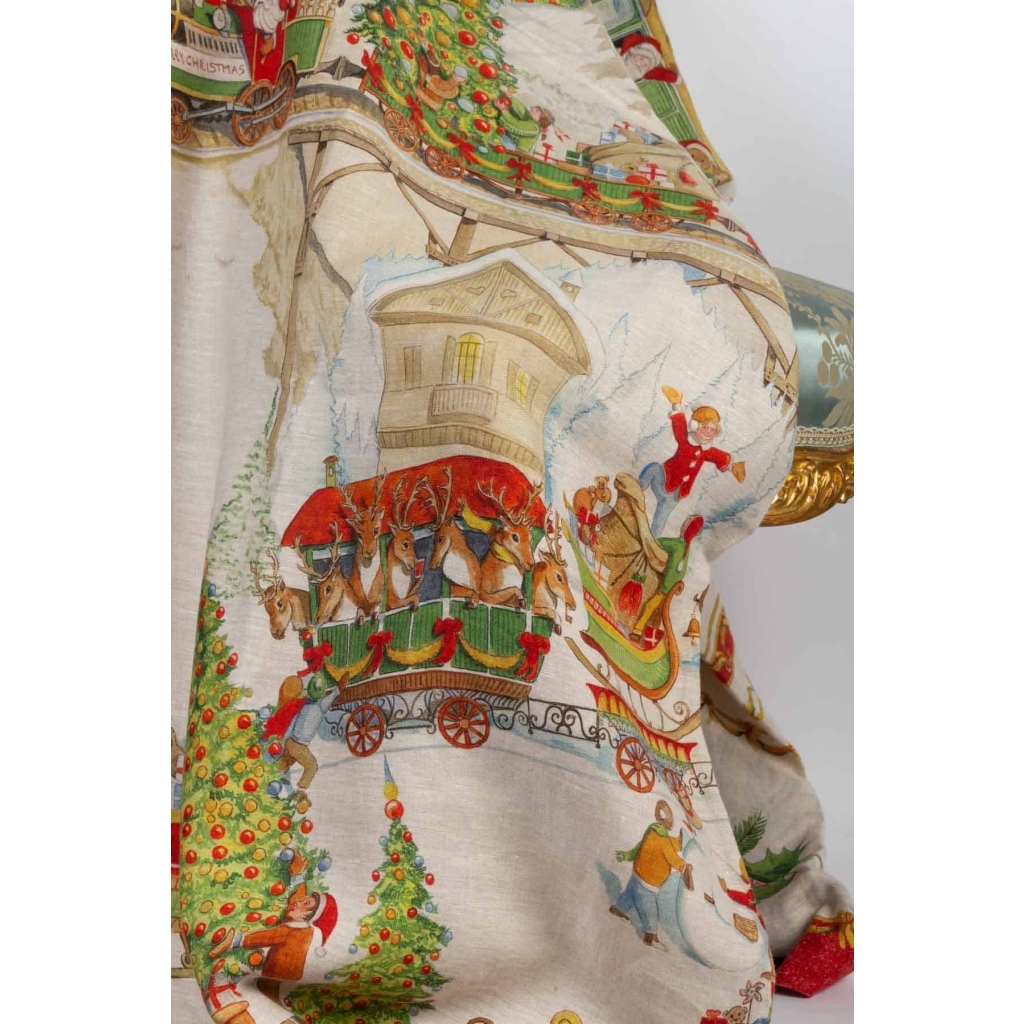 Tissu en lin « Train de Noël » | Biron Tissu en lin "Train de Noël"