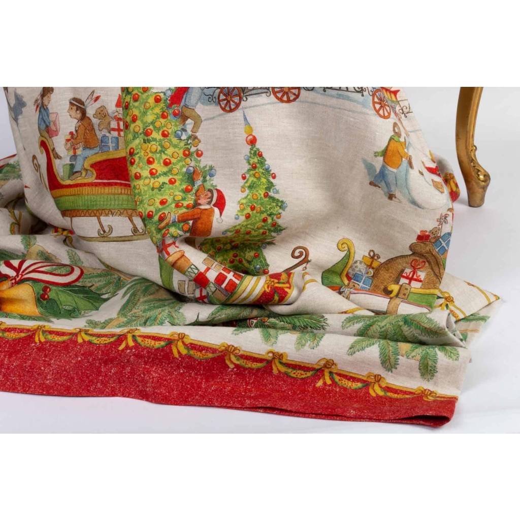 Tissu en lin « Train de Noël » | Biron Tissu en lin "Train de Noël"