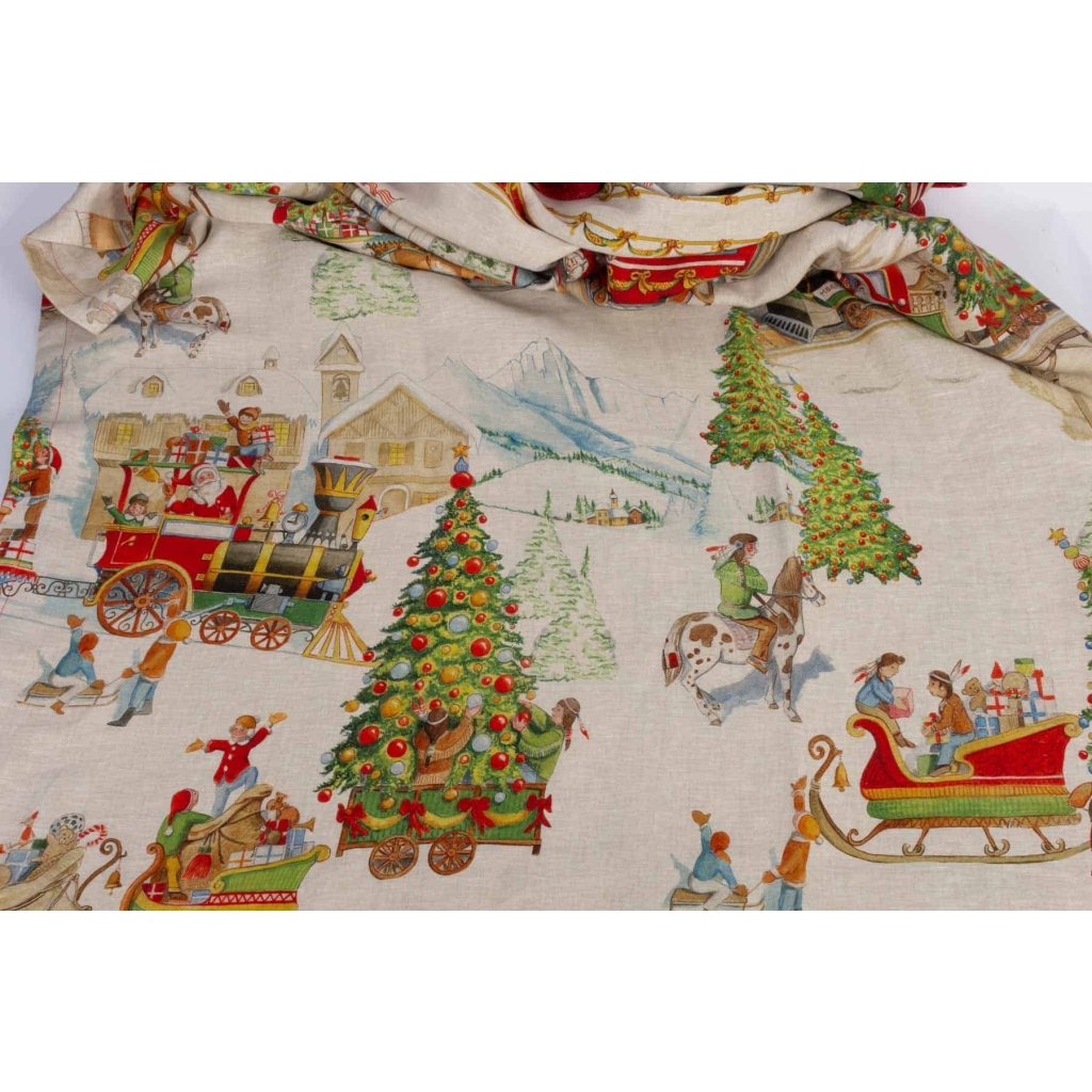 Tissu en lin « Train de Noël » | Biron Tissu en lin "Train de Noël"