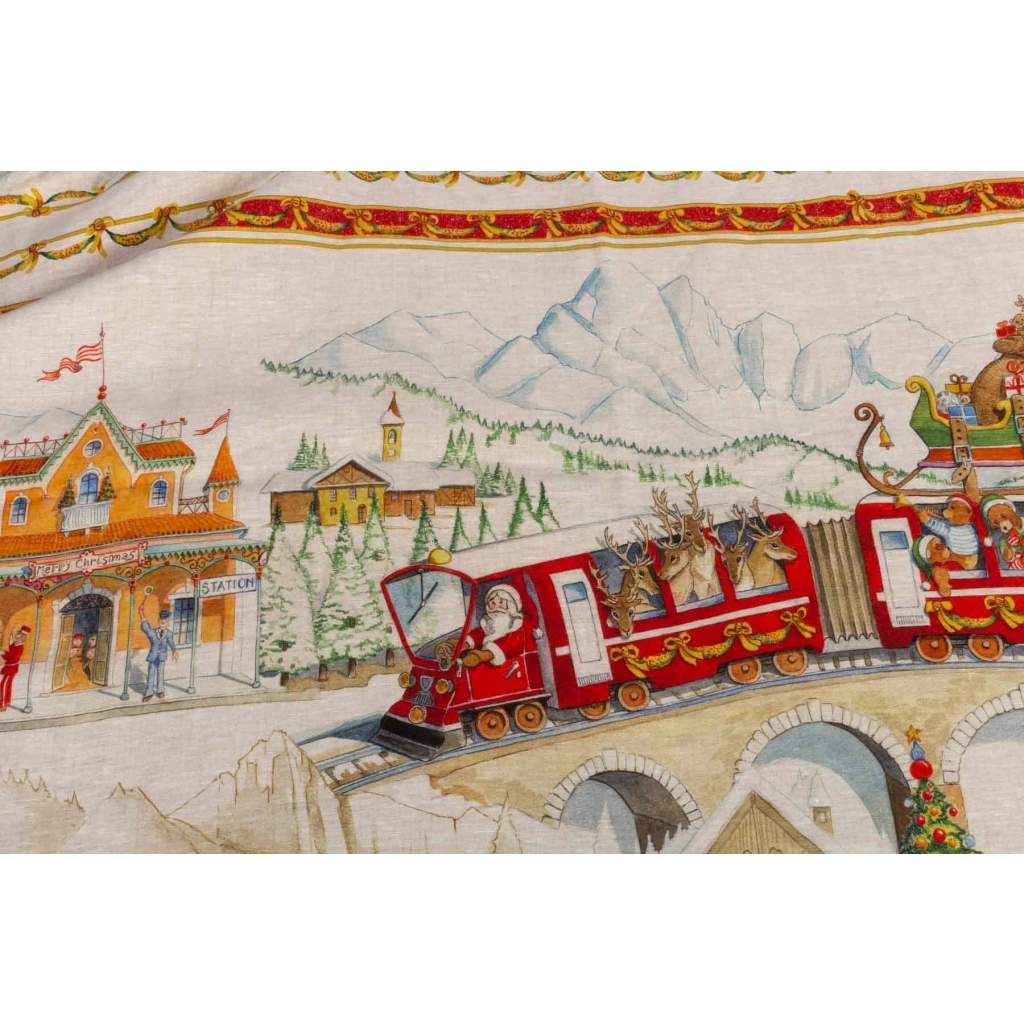 Tissu en lin « Train de Noël » | Biron Tissu en lin "Train de Noël"