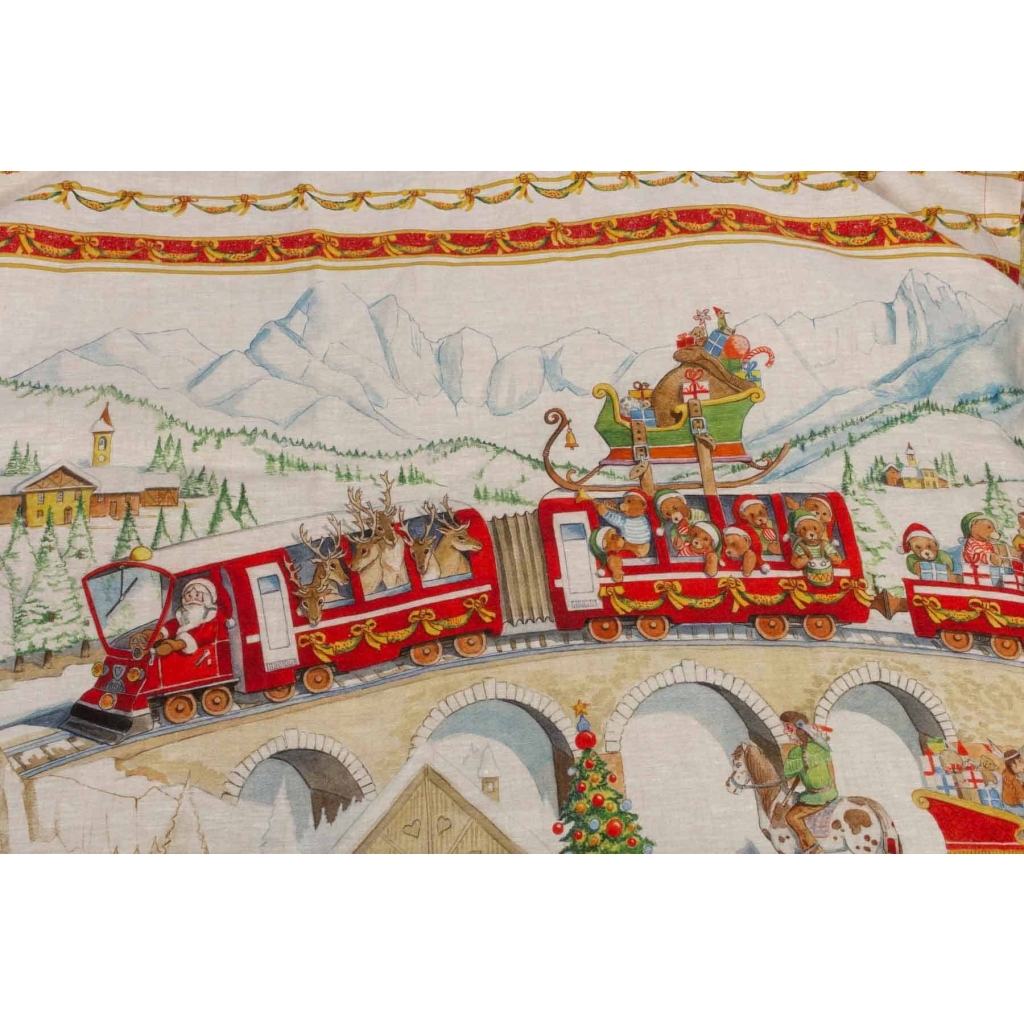 Tissu en lin « Train de Noël » | Biron Tissu en lin "Train de Noël"