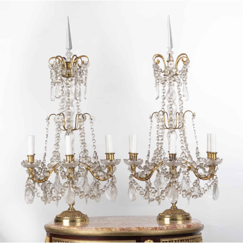 A Pair of French 19th Century Louis XVI St. Ormulu and Baccarat Crystal Girandoles. | Biron ||||||||