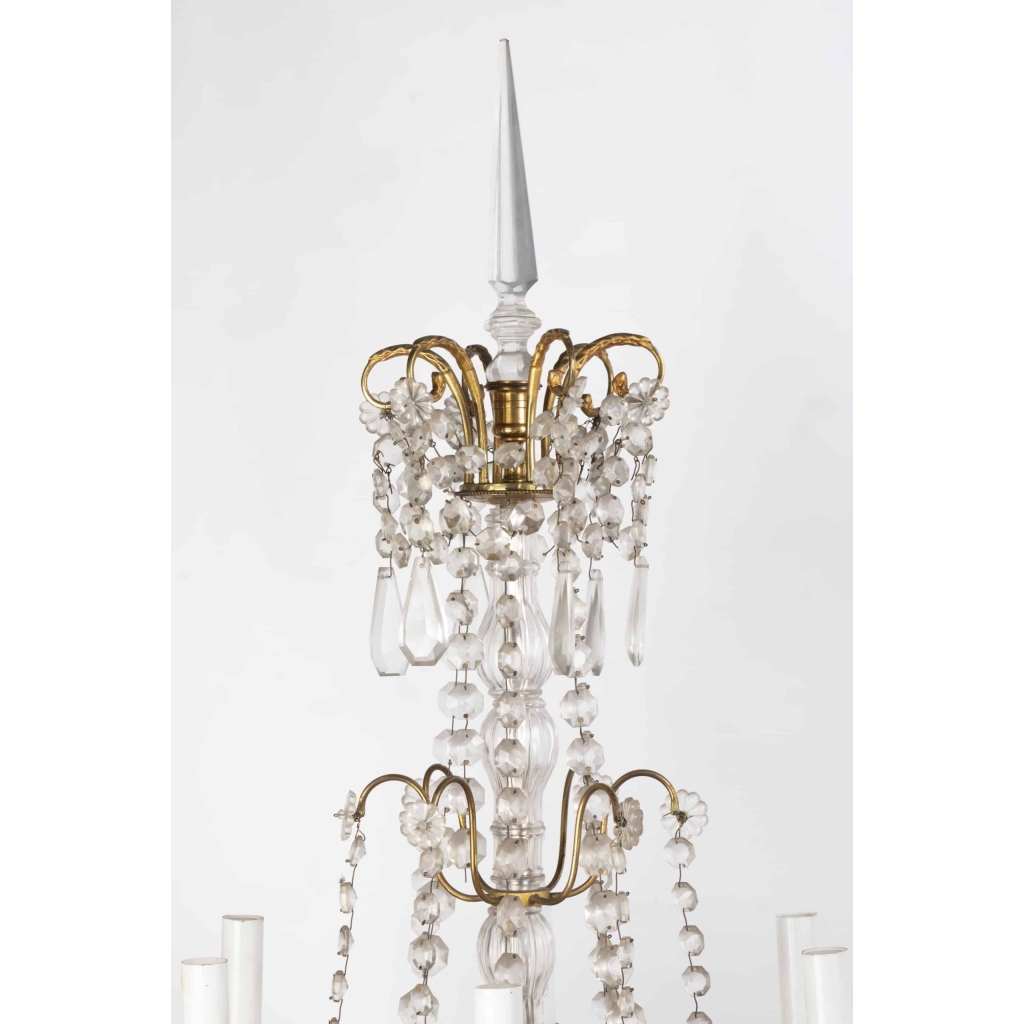 A Pair of French 19th Century Louis XVI St. Ormulu and Baccarat Crystal Girandoles. | Biron A Pair of French 19th Century Louis XVI St. Ormulu and Baccarat Crystal Girandoles.