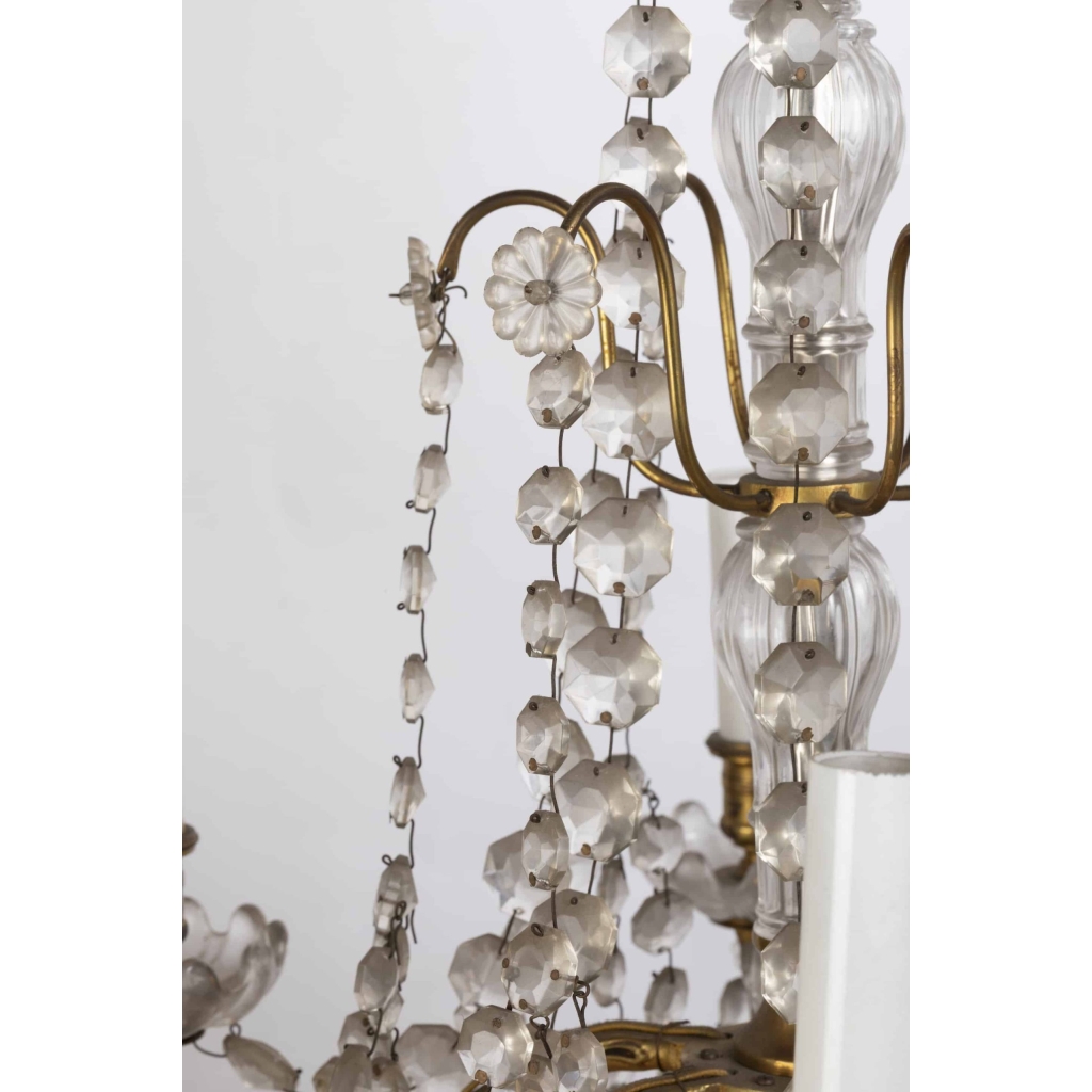 A Pair of French 19th Century Louis XVI St. Ormulu and Baccarat Crystal Girandoles. | Biron A Pair of French 19th Century Louis XVI St. Ormulu and Baccarat Crystal Girandoles.