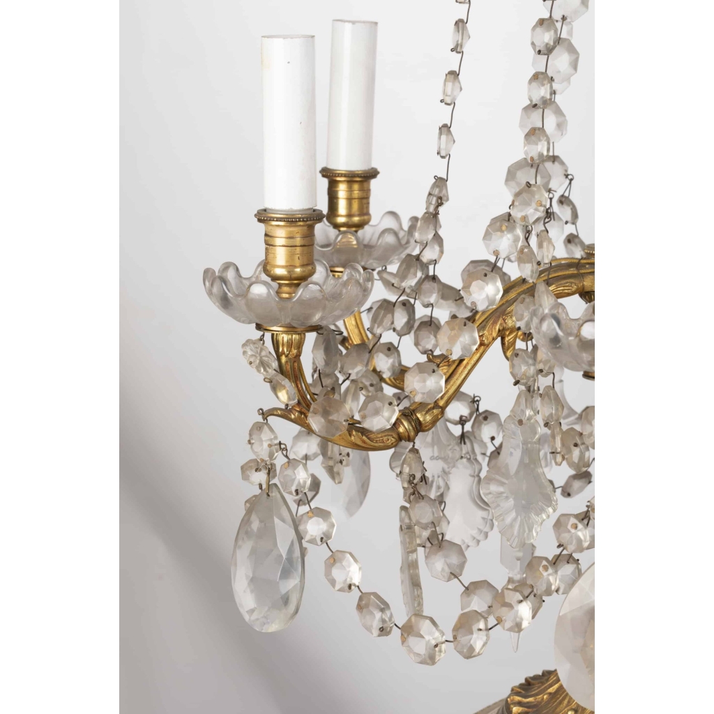 A Pair of French 19th Century Louis XVI St. Ormulu and Baccarat Crystal Girandoles. | Biron A Pair of French 19th Century Louis XVI St. Ormulu and Baccarat Crystal Girandoles.