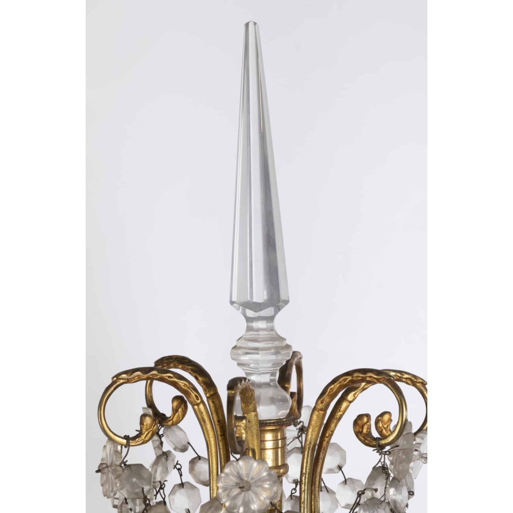 A Pair of French 19th Century Louis XVI St. Ormulu and Baccarat Crystal Girandoles. | Biron A Pair of French 19th Century Louis XVI St. Ormulu and Baccarat Crystal Girandoles.
