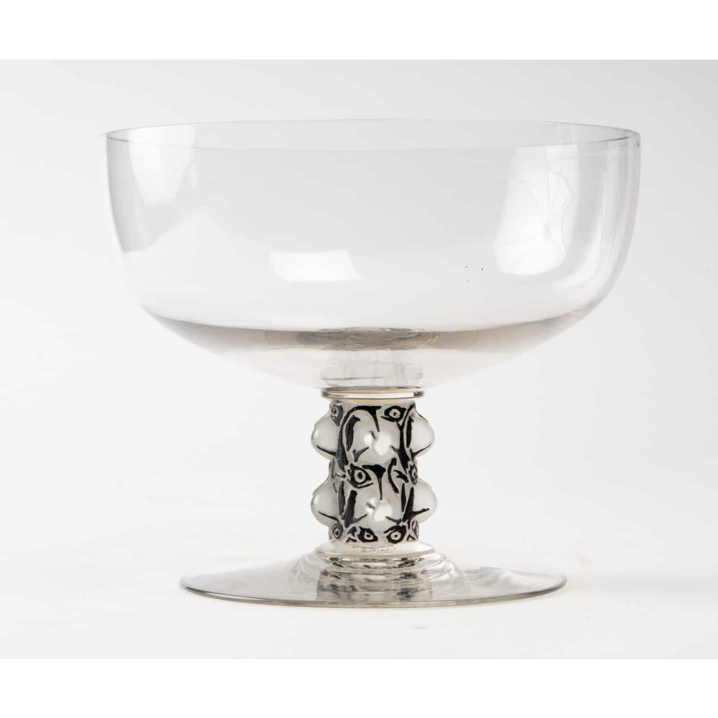 Coupe « Senlis » verre blanc émaillé noir d’origine de René LALIQUE | Biron |||||||