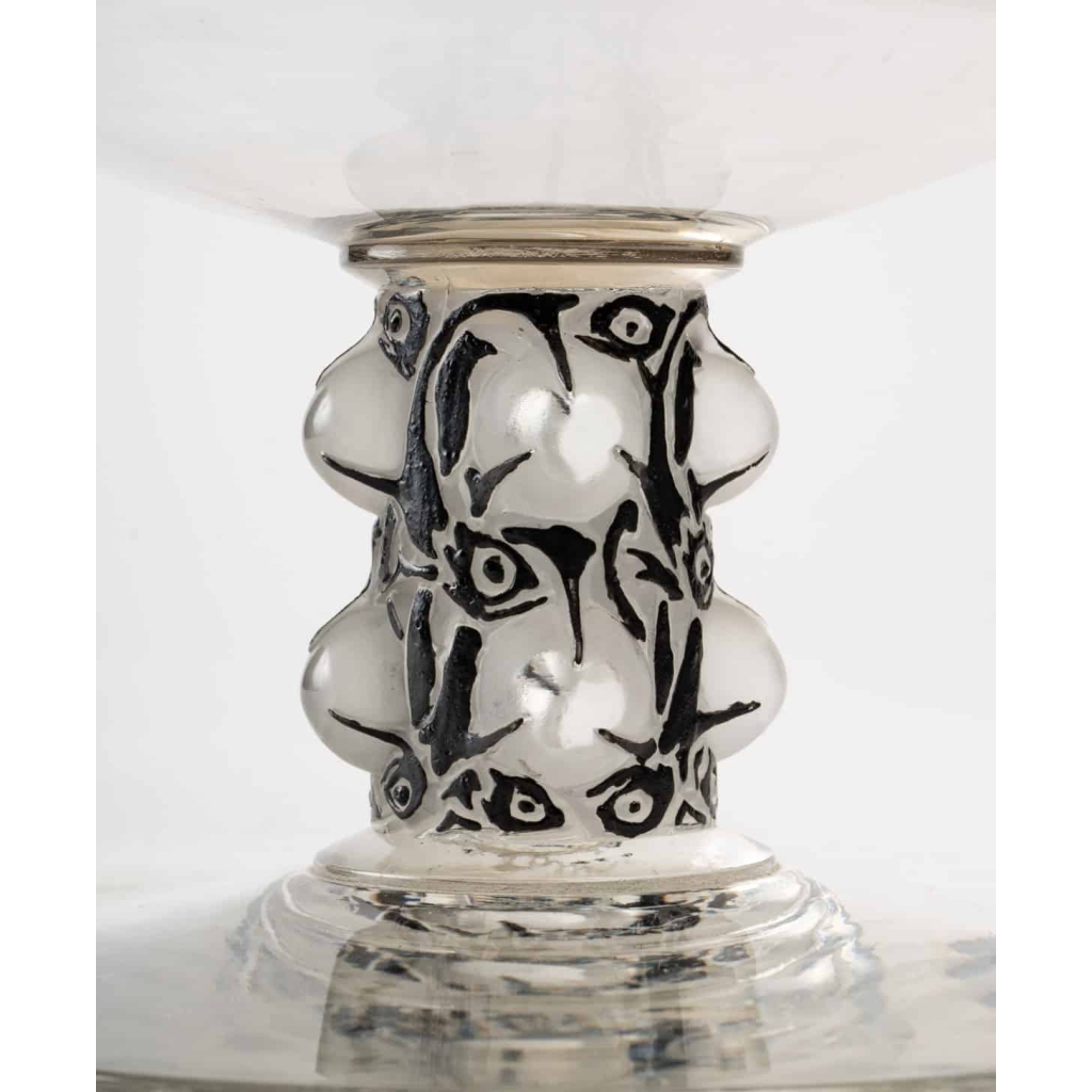 Coupe « Senlis » verre blanc émaillé noir d’origine de René LALIQUE | Biron Coupe « Senlis » verre blanc émaillé noir d'origine de René LALIQUE