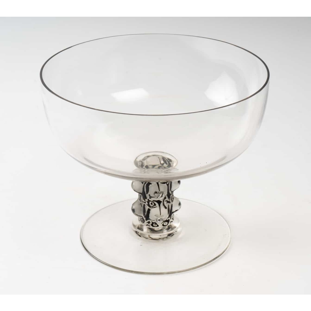 Coupe « Senlis » verre blanc émaillé noir d’origine de René LALIQUE | Biron Coupe « Senlis » verre blanc émaillé noir d'origine de René LALIQUE