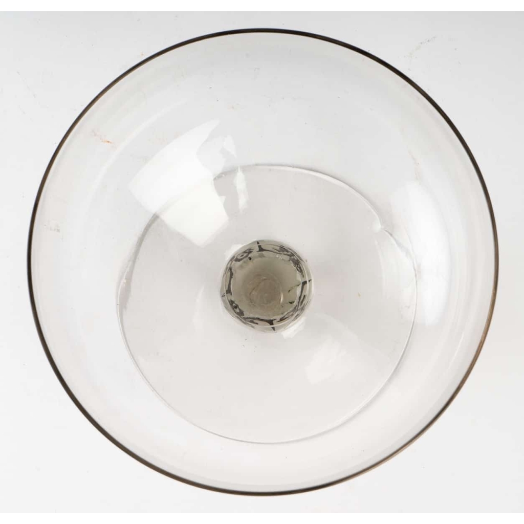 Coupe « Senlis » verre blanc émaillé noir d’origine de René LALIQUE | Biron Coupe « Senlis » verre blanc émaillé noir d'origine de René LALIQUE