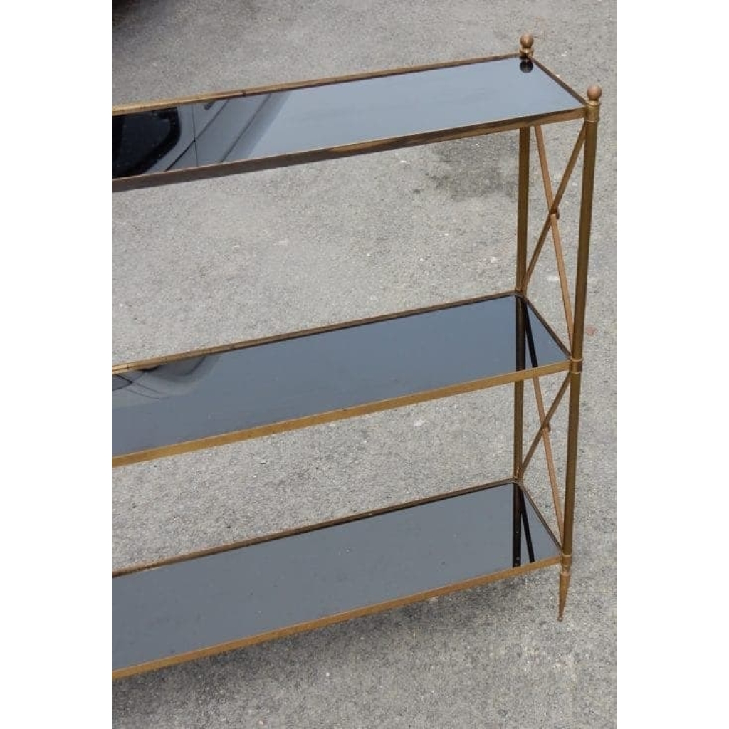 1970′ Étagère à 3 niveaux Maison Baguès Laiton Et Opaline 92 x 22 X H 87cm