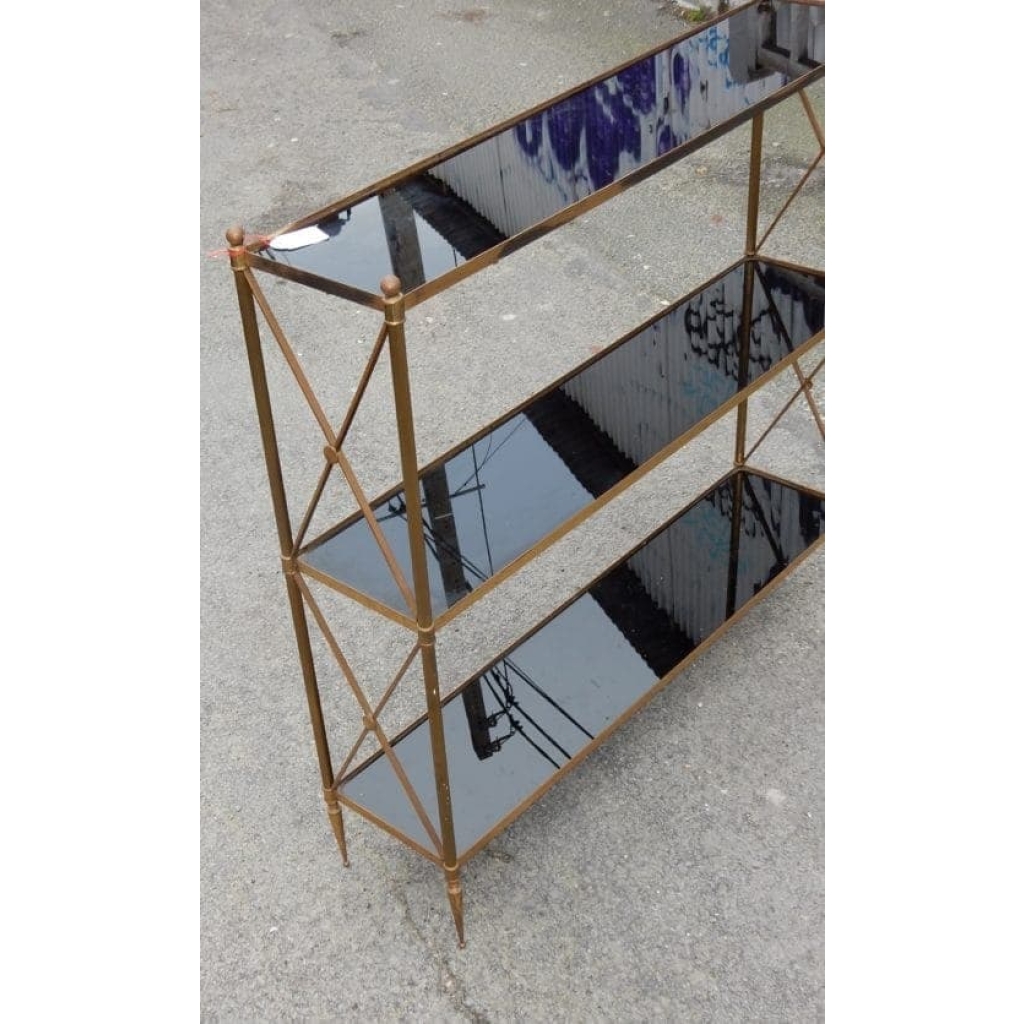 1970′ Étagère à 3 niveaux Maison Baguès Laiton Et Opaline 92 x 22 X H 87cm