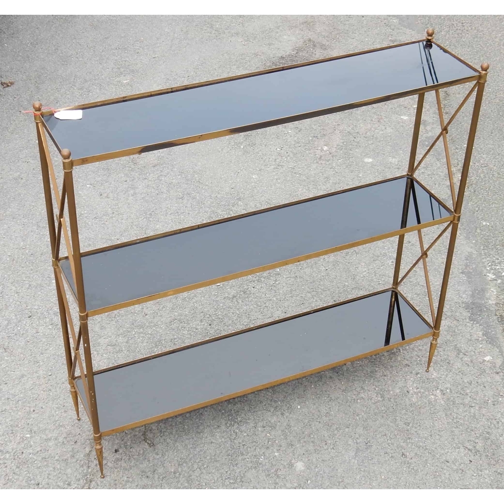 1970′ Étagère à 3 niveaux Maison Baguès Laiton Et Opaline 92 x 22 X H 87cm