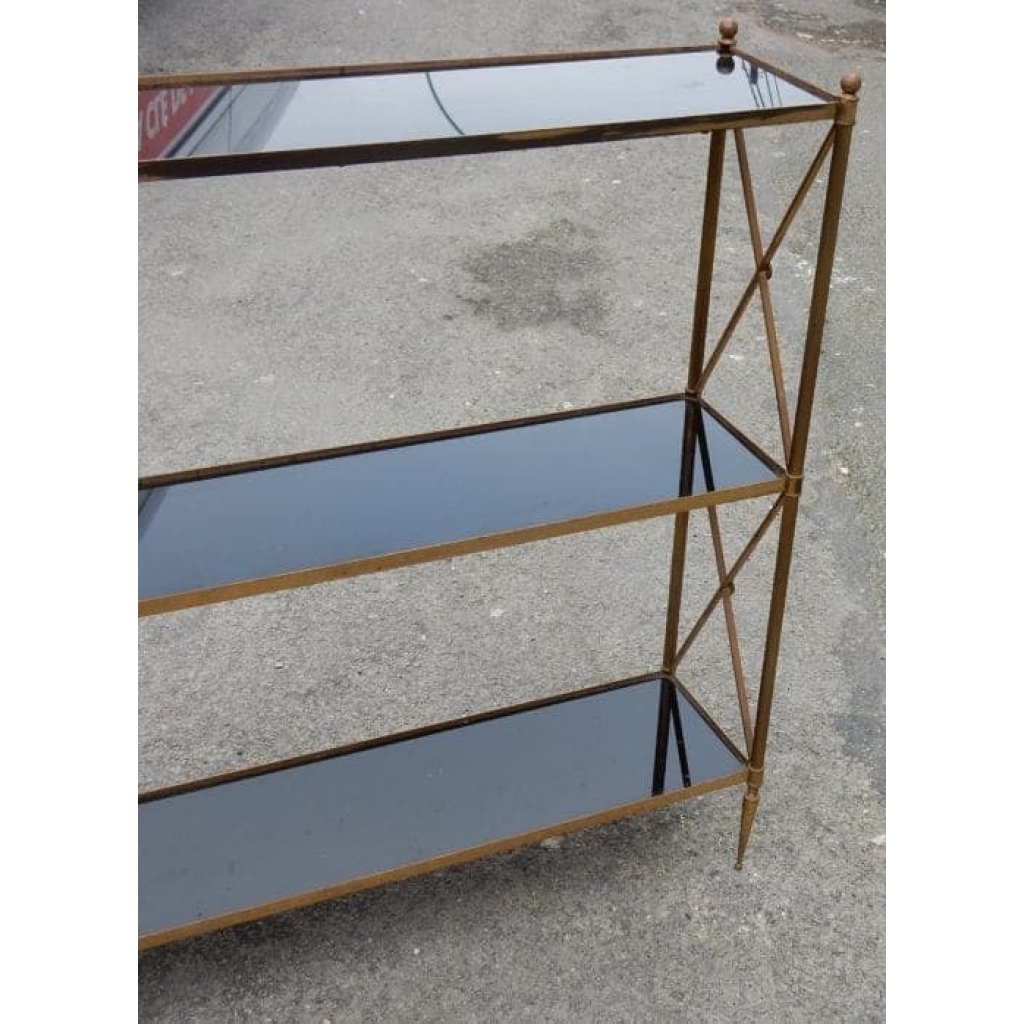 1970′ Étagère à 3 niveaux Maison Baguès Laiton Et Opaline 92 x 22 X H 87cm