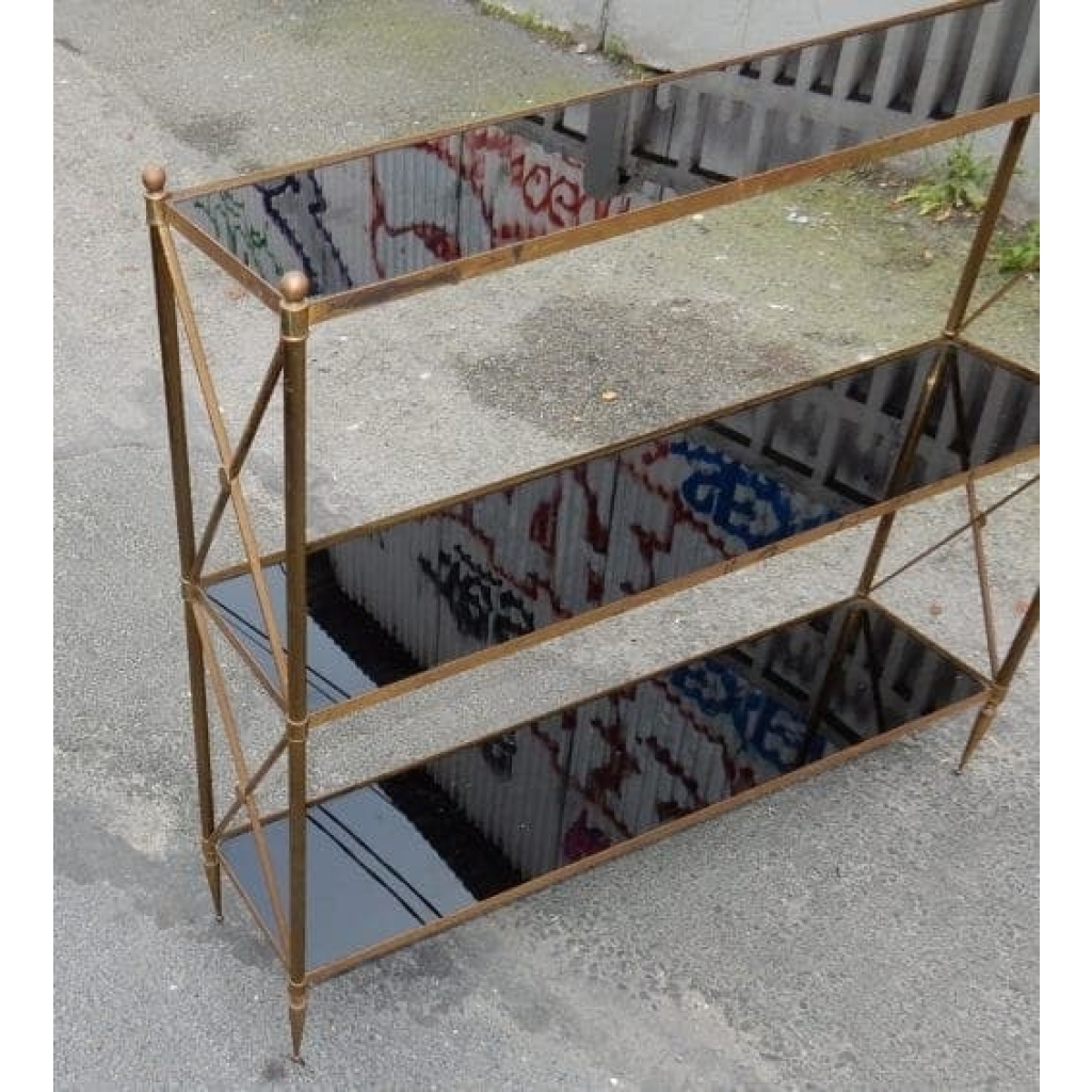 1970′ Étagère à 3 niveaux Maison Baguès Laiton Et Opaline 92 x 22 X H 87cm