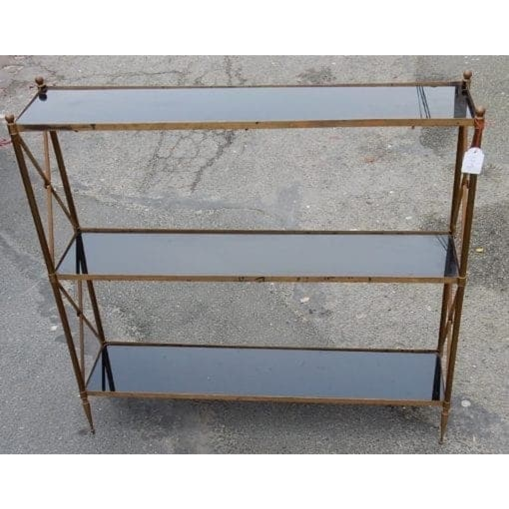 1970′ Étagère à 3 niveaux Maison Baguès Laiton Et Opaline 92 x 22 X H 87cm