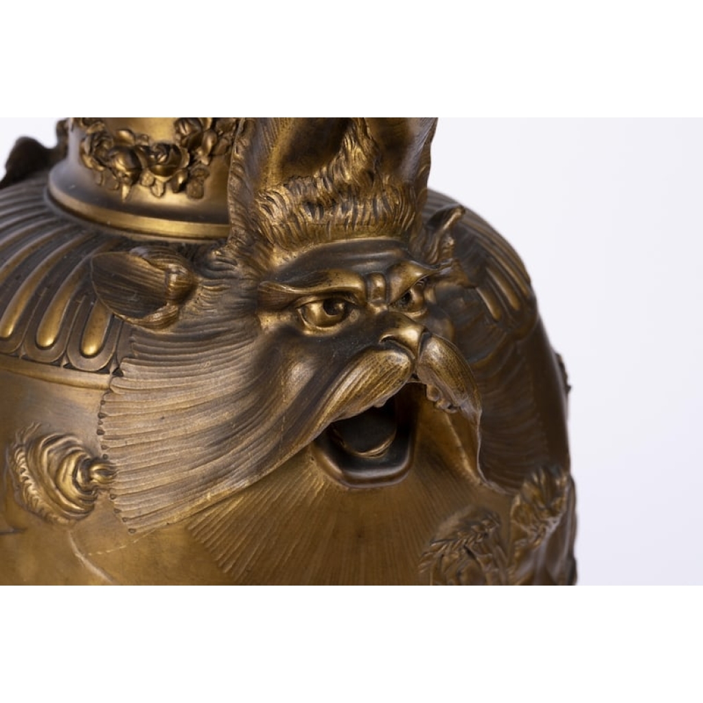 A Pair of French 19th Century Renaissance St. Patinated Bronze Urns By Ferdinand Barbedienne (1810-1892). | Biron A Pair of French 19th Century Renaissance St. Patinated Bronze Urns By Ferdinand Barbedienne (1810-1892).
