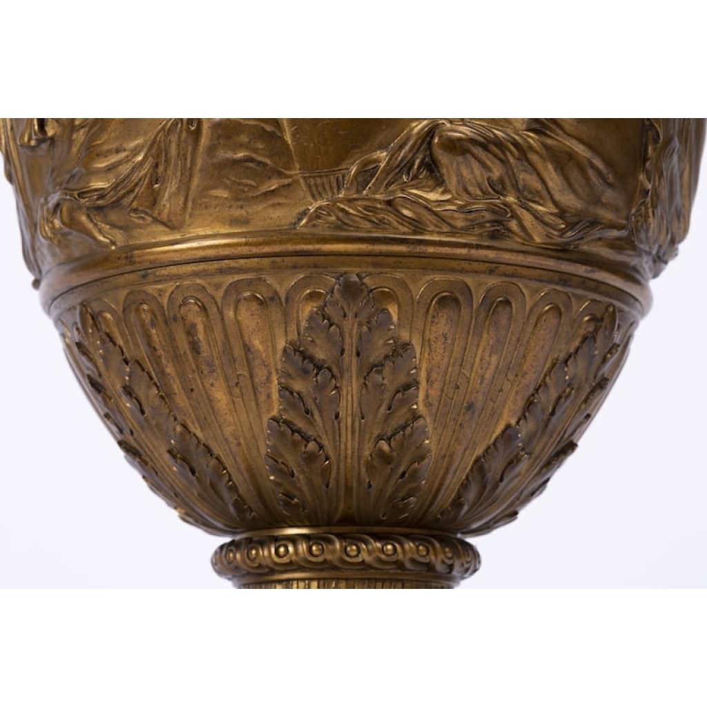 A Pair of French 19th Century Renaissance St. Patinated Bronze Urns By Ferdinand Barbedienne (1810-1892). | Biron A Pair of French 19th Century Renaissance St. Patinated Bronze Urns By Ferdinand Barbedienne (1810-1892).