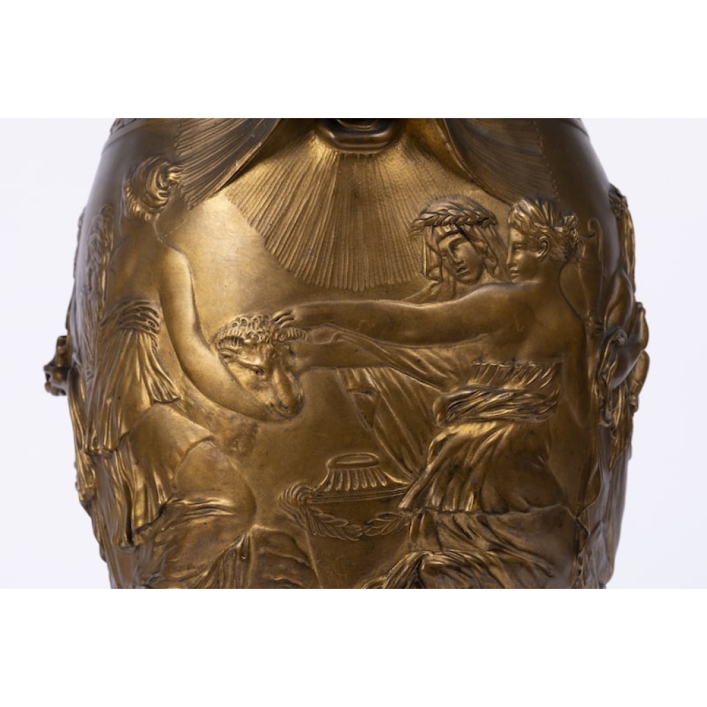 A Pair of French 19th Century Renaissance St. Patinated Bronze Urns By Ferdinand Barbedienne (1810-1892). | Biron A Pair of French 19th Century Renaissance St. Patinated Bronze Urns By Ferdinand Barbedienne (1810-1892).