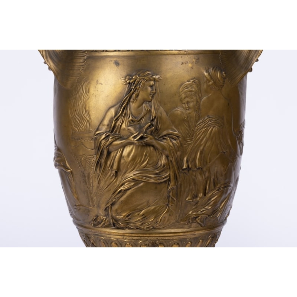 A Pair of French 19th Century Renaissance St. Patinated Bronze Urns By Ferdinand Barbedienne (1810-1892). | Biron A Pair of French 19th Century Renaissance St. Patinated Bronze Urns By Ferdinand Barbedienne (1810-1892).