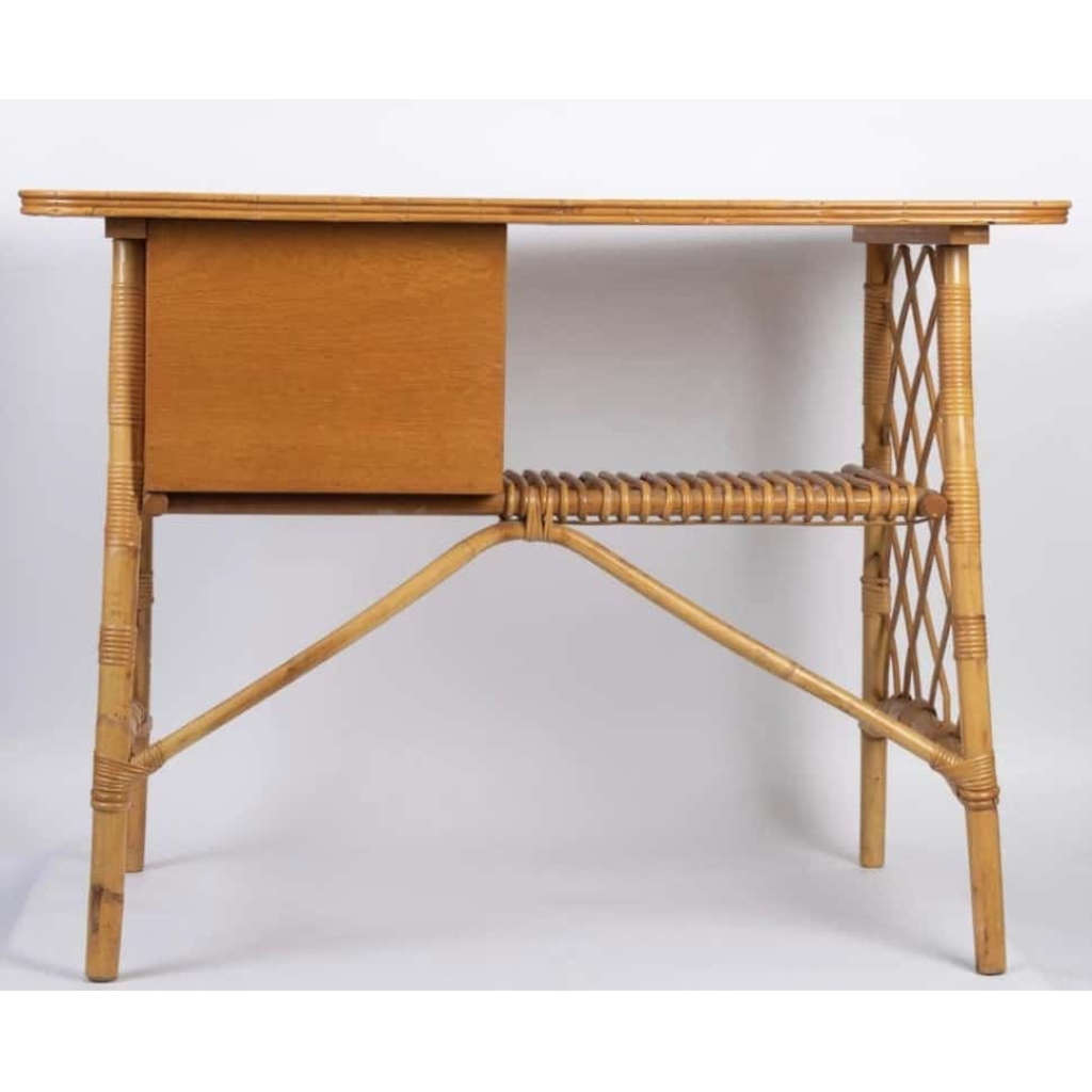 Bureau en rotin et bambou 1950 dans l’esprit de Louis Sognot | Biron Bureau en rotin et bambou 1950 dans l'esprit de Louis Sognot