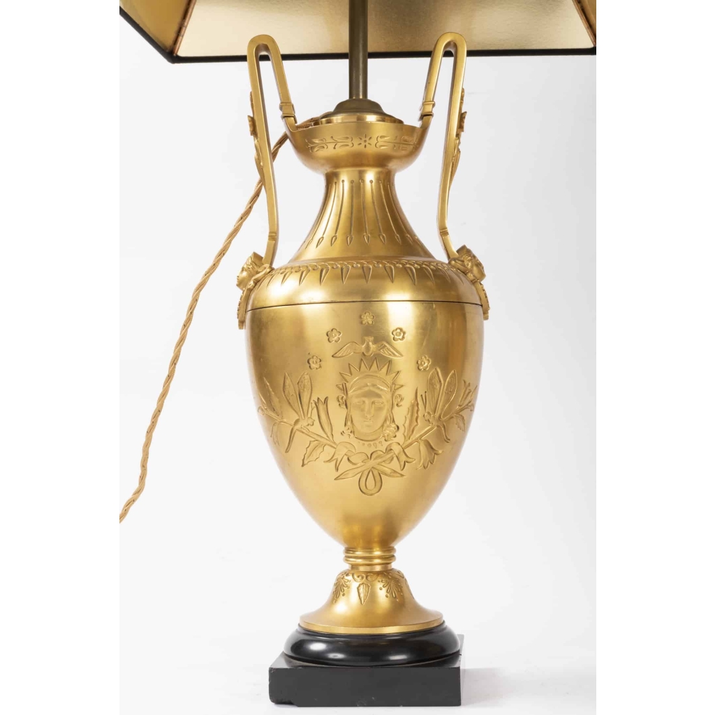 A Pair of French 19th Century Neo-Classical St. Ormulu and Belgium Black Marble Petrol Lamps. | Biron A Pair of French 19th Century Neo-Classical St. Ormulu and Belgium Black Marble Petrol Lamps.