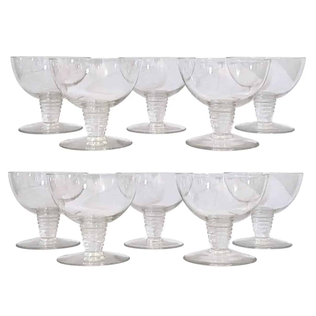 Suite de Dix 10 Coupes à Champagne « Tonnerre » verre blanc de René LALIQUE | Biron ||||||