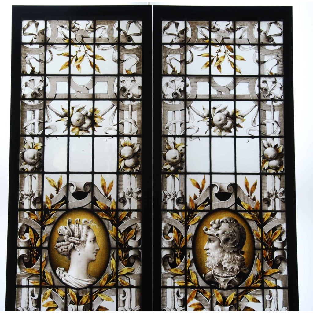 Vitrail Vitraux à l’Antique Signé Eugène Oudinot Daté 1887 | Biron Vitrail Vitraux à l'Antique Signé Eugène Oudinot Daté 1887