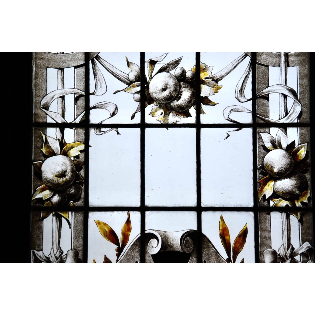 Vitrail Vitraux à l’Antique Signé Eugène Oudinot Daté 1887 | Biron Vitrail Vitraux à l'Antique Signé Eugène Oudinot Daté 1887