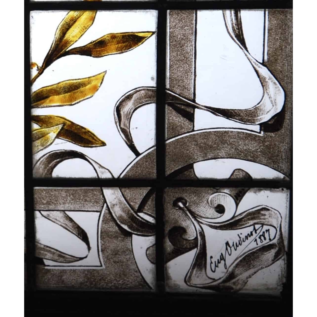 Vitrail Vitraux à l’Antique Signé Eugène Oudinot Daté 1887 | Biron Vitrail Vitraux à l'Antique Signé Eugène Oudinot Daté 1887