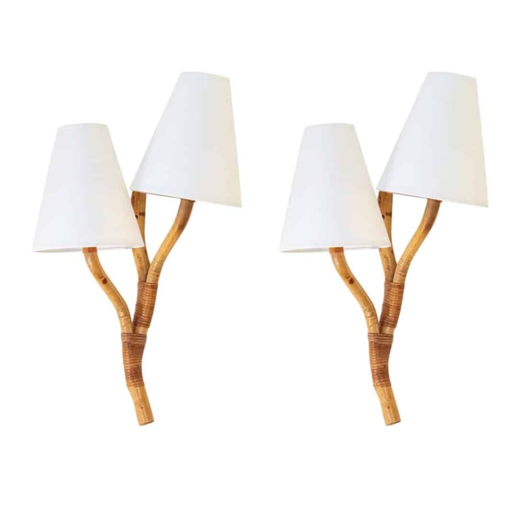 Paire d’Appliques 1950, Modèle « Branchage » en Bambou Louis Sognot | Biron ||||