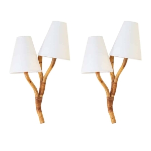 Paire d’Appliques 1950, Modèle « Branchage » en Bambou Louis Sognot | Biron ||||