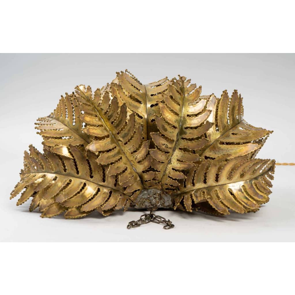 Applique palmier en laiton, 2 lumières, XXème siècle | Biron Applique palmier en laiton, 2 lumières, XXème siècle
