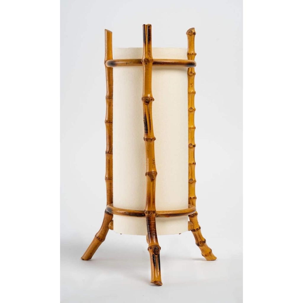 1950 Paire de lampes en bambou Louis Sognot | Biron 1950 Paire de lampes en bambou Louis Sognot