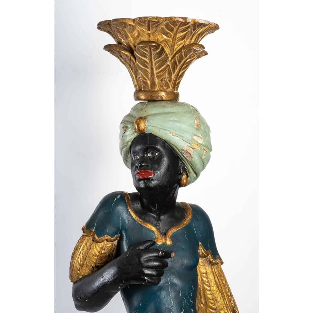 Paire de Nubiens en bois sculpté,Venise, debut du XIXème siecle