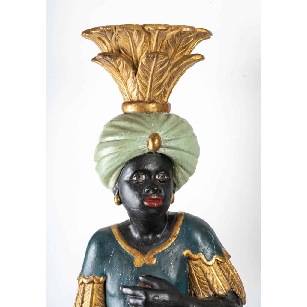 Paire de Nubiens en bois sculpté,Venise, debut du XIXème siecle