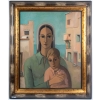 Huile sur toile, Une femme et son enfant, XXème | Biron ||||||