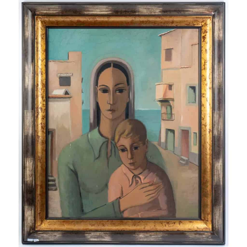 Huile sur toile, Une femme et son enfant, XXème | Biron ||||||