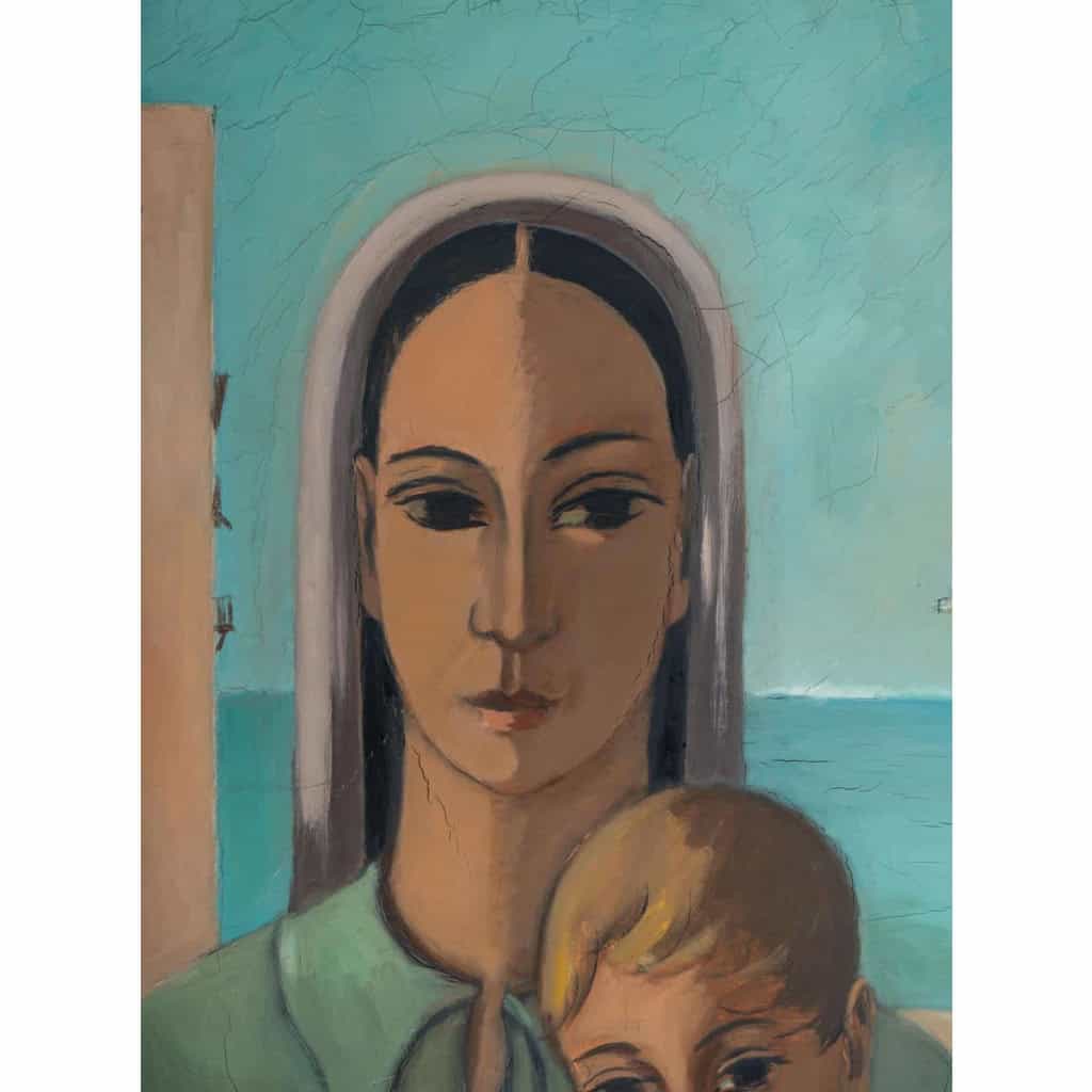 Huile sur toile, Une femme et son enfant, XXème | Biron Huile sur toile, Une femme et son enfant, XXème