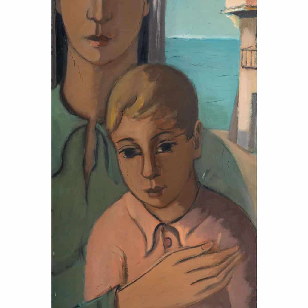 Huile sur toile, Une femme et son enfant, XXème | Biron Huile sur toile, Une femme et son enfant, XXème