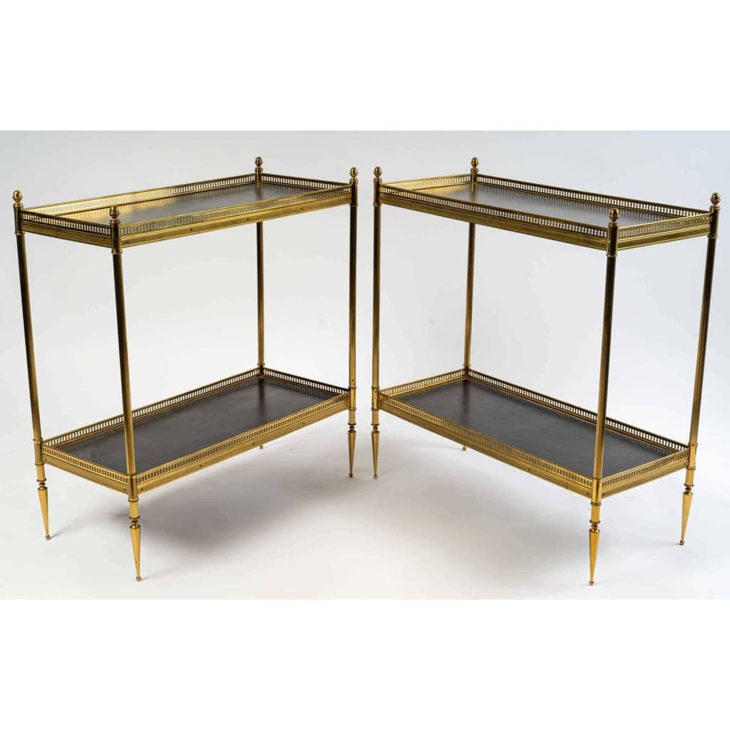 Paire de bout de canapé en bronze et cuire, 1960 | Biron ||||||||||
