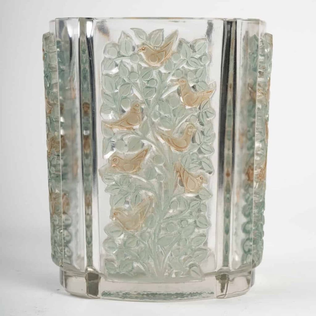Vase « Quatre Panneaux » verre blanc patiné vert et sépia de René Lalique | Biron ||||||||