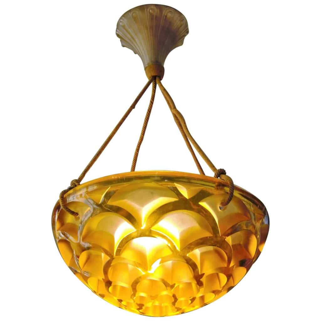 Plafonnier vasque « rinceaux » René Lalique / suspension , 1926 | Biron ||