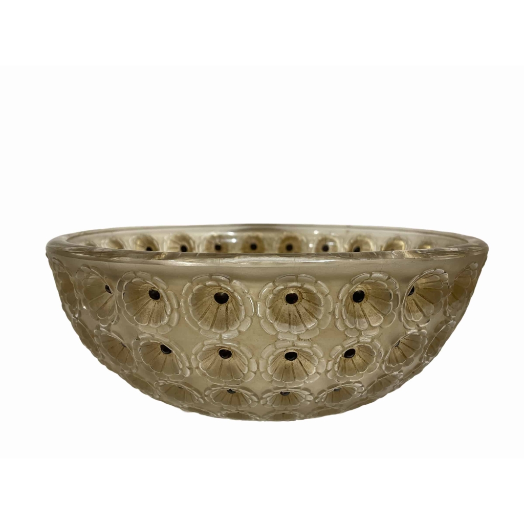 Coupe « Nemours » verre blanc émaillé noir d’origine et patiné sépia de René LALIQUE | Biron Coupe "Nemours" verre blanc émaillé noir d'origine et patiné sépia de René LALIQUE